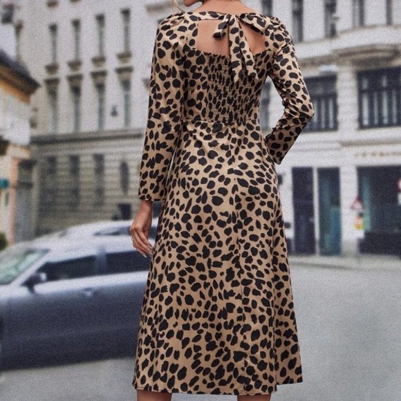 Tan And Black Womens Leopard Print Dress - Picture 2 of 4